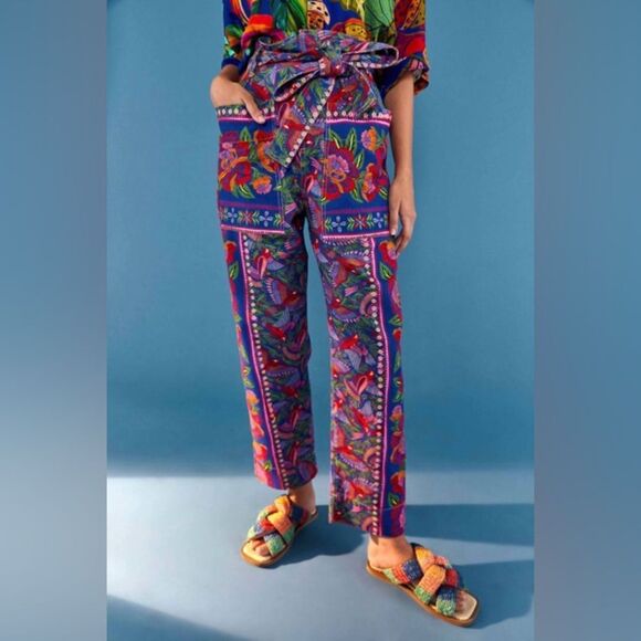 Farm Rio Macaw Flight Belted Pants In Blue In Multi - Picture 2 of 6